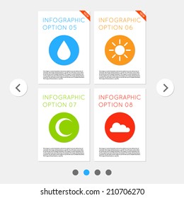 Vector simple flat modern abstract colorful design weather template with text space. Infographics 4 options. Business layout for smartphones, games, and tablets.