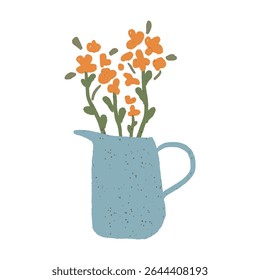 Vector simple floral flat illustration. Flower in vase. Botanical cute simple clipart.