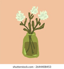Vector simple floral flat illustration. Flower in vase. Botanical cute simple clipart.