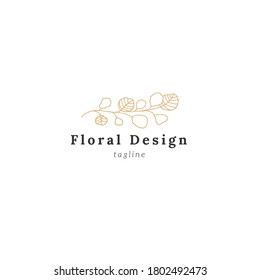 Vector simple floral logo template. Hand drawn branch with leaves. For logo designs, for branding and business identity.