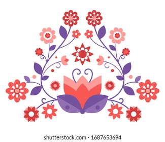 Vector simple floral ornament. Decorative element for printing, embroidery, applique, decoupage.