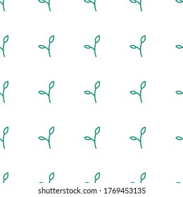 Vector simple floral pattern with leaves in green colors in line style on white background. For textile prints or wrapping paper, for summer, spring or jungle concepts. Seamless vector illustration.