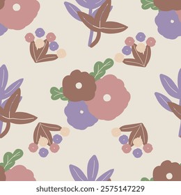 Vector simple floral seamless pattern in mocha mouse colors. Simple Abstract style repeat pattern for graphic design projects, wallpaper, textile.