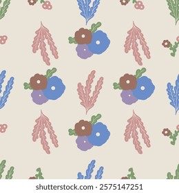 Vector simple floral seamless pattern in mocha mouse colors. Simple Abstract style repeat pattern for graphic design projects, wallpaper, textile.