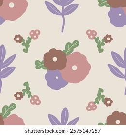 Vector simple floral seamless pattern in mocha mouse colors. Simple Abstract style repeat pattern for graphic design projects, wallpaper, textile.