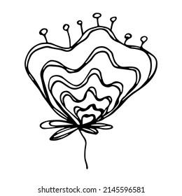 Vector simple flower doodle clipart. Hand drawn floral illustration isolated on white background. For print, web, design, decor, logo.