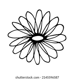 Vector simple de la flor del doodle clipart. Ilustración floral dibujada a mano aislada en fondo blanco. Para imprimir, web, diseño, decoración, logotipo.