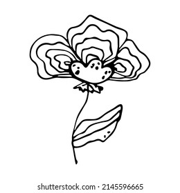 Vector simple de la flor del doodle clipart. Ilustración floral dibujada a mano aislada en fondo blanco. Para imprimir, web, diseño, decoración, logotipo.