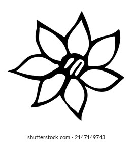 Vector simple flower doodle clipart. Hand drawn floral illustration isolated on white background. For print, web, design, decor, logo.
