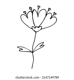 Vector simple flower doodle clipart. Hand drawn floral illustration isolated on white background. For print, web, design, decor, logo.
