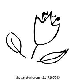 Vector simple flower doodle clipart. Hand drawn floral illustration isolated on white background. For print, web, design, decor, logo.
