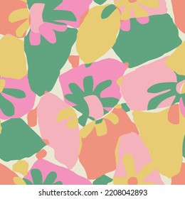 Vector simple flower and layers shape illustration seamless repeat pattern