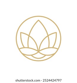 Vector simple flower lotus logo beige line design. template elegant element in trendy linear style. abstract emblem for floral shops or studios, wedding florists, creators of custom floral