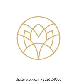 Vector simple flower lotus logo beige line design. template elegant element in trendy linear style. abstract emblem for floral shops or studios, wedding florists, creators of custom floral