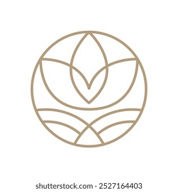 Vector simple flower lotus logo beige line design. template elegant element in trendy linear style. abstract emblem for floral shops or studios, wedding florists, creators of custom floral