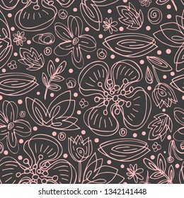 Vector simple flower pattern drawing of closed continuous lines. Scandinavian style.