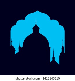Vector simple frame with blue city