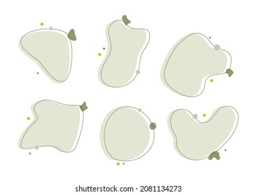 Vector simple frame set, curved lines, pastel green colors. Set of simple graphic elements. Liquid basic shapes. Labels stickers template, decorative creative banners.
