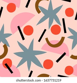 Vector simple fun abstract pattern with different shapes. Super fun and creative texture with cut out shapes and figures.