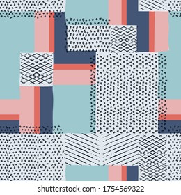 Vector simple geometric shapes and brush strokes color blocking seamless repeat pattern. fashion and home decor print pattern design.