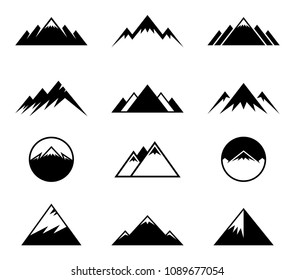 Vector simple geometrical mountains icons isolated on white.