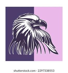 Vector simple graphic portrait of a fearsome falcon or eagle. Bird sticker or icon.