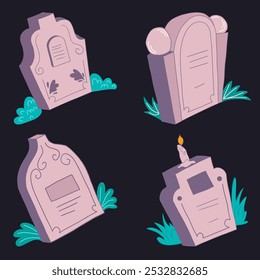 Vetor | Simples Halloween Cemetery Horror Zombie Conjunto Coleção Vetor Clipart Ilustração 