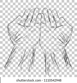 vector simple hand draw sketch praying hand at transparent effect background