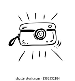 Vector Simple Hand Draw Sketch Sparkling vintage pocket camera, Isolated on White
