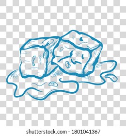 Vector Simple Hand Draw Sketch, Melting Ice Cube, at at Transparent Effect Background
