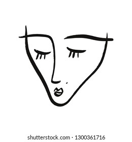 Vector simple hand drawn black and white trendy line portrait art. Monochrome print for clothes, textile and other. EPS illustration