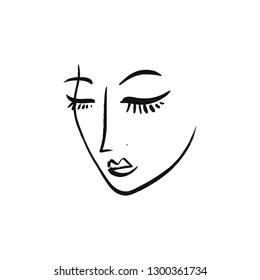 Vector simple hand drawn black and white trendy line portrait art. Monochrome print for clothes, textile and other. EPS illustration