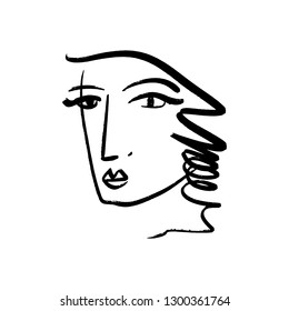 Vector simple hand drawn black and white trendy line portrait art. Monochrome print for clothes, textile and other. EPS illustration