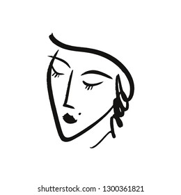 Vector simple hand drawn black and white trendy line portrait art. Monochrome print for clothes, textile and other. EPS illustration