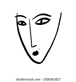 Vector simple hand drawn black and white trendy line portrait art. Monochrome print for clothes, textile and other. EPS illustration