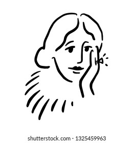 Vector simple hand drawn black and white trendy line portrait art. Monochrome print for t-shirt, clothes, textile, mag, bag and other. EPS illustration