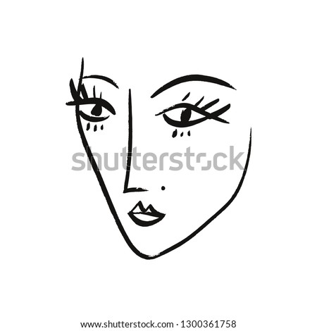Vector simple hand drawn black and white trendy line portrait art. Monochrome print for clothes, textile and other. EPS illustration