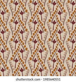 Vector simple hand drawn floral and winding stems seamless pattern