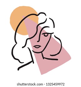 Vector simple hand drawn suprematic trendy line portrait art. Nude color print for t-shirt, clothes, textile, mag, bag and other. EPS illustration