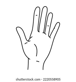 Vector simple hand illustration. Palm raised up. Outline drawing with black line.