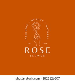 Illustration für das Logo der Vektorgrafik Einfache Hand mit Rosenblume 
