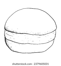 Vector simple Hanukkah donut black and white graphic illustration, side view. Hand drawn traditional Jewish holiday sufganiyah