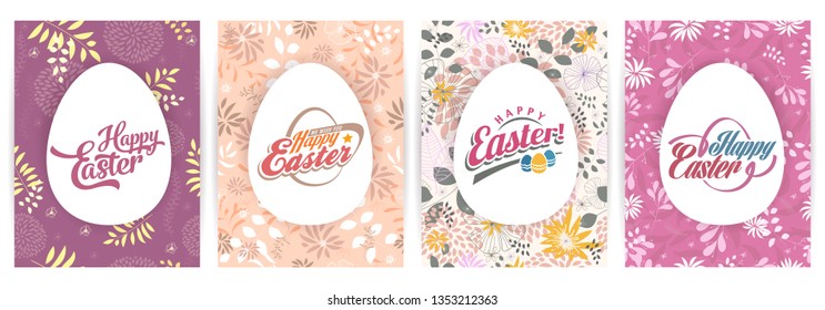 vector simple happy easter text logo set on cute flat line pattern happy cute vacation egg star spring season holiday background scene ceremony leaf drawn celebration plane smiling set curve decorativ