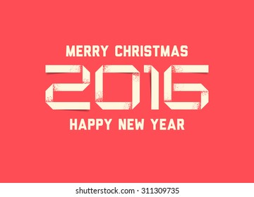 Vector simple Happy new year card (2016) made from grunge paper font