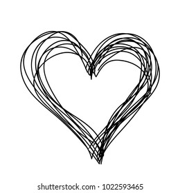 Vector simple heart black and white. Children hand drawn.