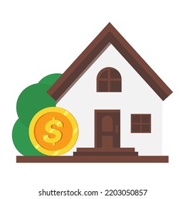 Vector simple house with dollar symbol. Real estate in USA. Dollar coin with house isolated on white. House with money coin	
