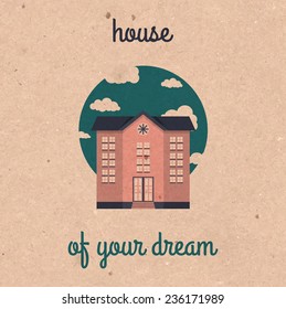 Vector simple house for your advertisement, design and logo with wrapping craft paper