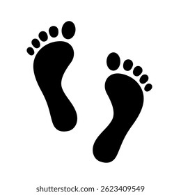 Vector simple human black bare footprints isolated on white background
