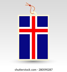 vector simple icelandic price tag - symbol of made in iceland - label with national flag and string