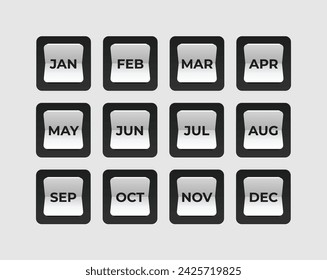 Vector simple icon calendar, 7 day of the week, 12 month of the year, Collection of calendar symbols.